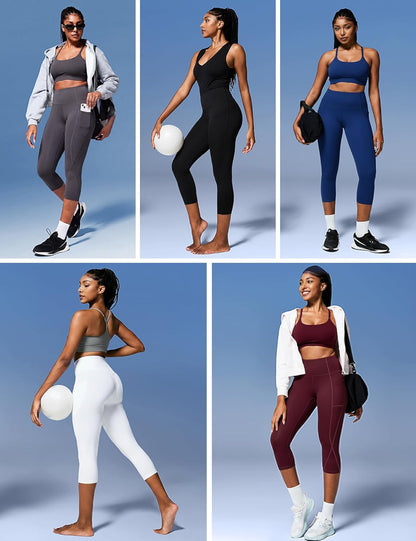 Capri Leggings for Women High Waisted Capri Leggings with Pockets for Women Tummy Control Yoga Pants Women