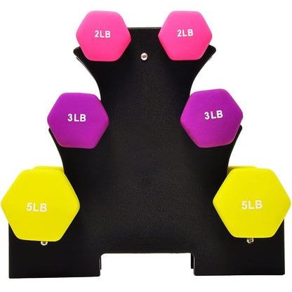 20 Lb Neoprene Coated Iron Dumbbell Hex Weights Set with Stand, Color-Coded