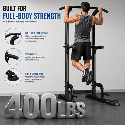 Pull up Bar Station, Power Tower, Dip Station with 3D Backrest, Multi-Function Strength Training Stand Rack, for Home Gym Workout 
