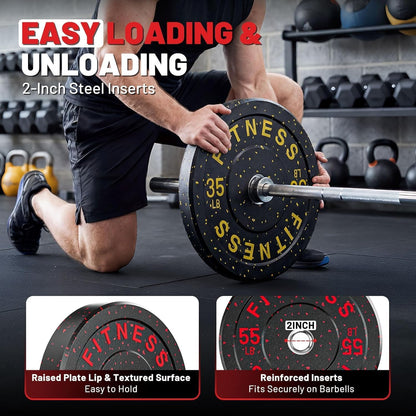 20-650Lbs Bumper Plates 2" Weight Plates Barbell Weightlifting | 2Inch Olympic Weights Plates Set, Floor Protective High Bounce Plates, Rubber Bumper Plates for Strengh Training, Bench Press