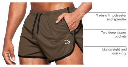 Men'S Running Shorts 3" Gym with Zipper Pockets | Breathable Mesh Fabric, Built-In Brief Support, Split-Leg Mobility, Inner Drop-In Pocket, Training and Workout Wear
