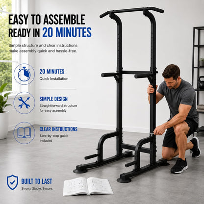Pull up Bar Station, Power Tower, Dip Station with 3D Backrest, Multi-Function Strength Training Stand Rack, for Home Gym Workout 