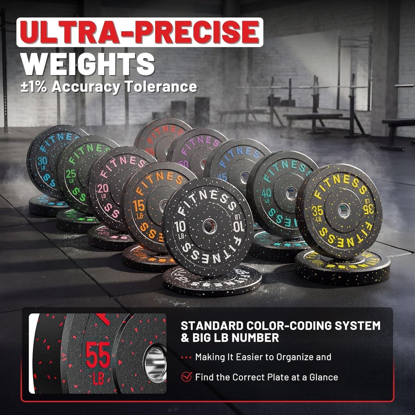 20-650Lbs Bumper Plates 2" Weight Plates Barbell Weightlifting | 2Inch Olympic Weights Plates Set, Floor Protective High Bounce Plates, Rubber Bumper Plates for Strengh Training, Bench Press