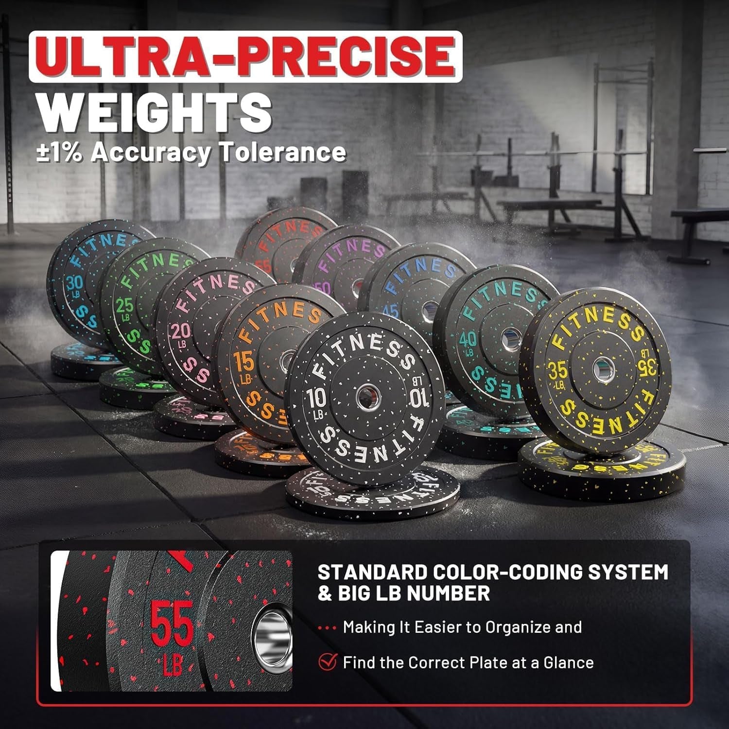 20-650Lbs Bumper Plates 2" Weight Plates Barbell Weightlifting | 2Inch Olympic Weights Plates Set, Floor Protective High Bounce Plates, Rubber Bumper Plates for Strengh Training, Bench Press
