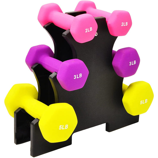 20 Lb Neoprene Coated Iron Dumbbell Hex Weights Set with Stand, Color-Coded