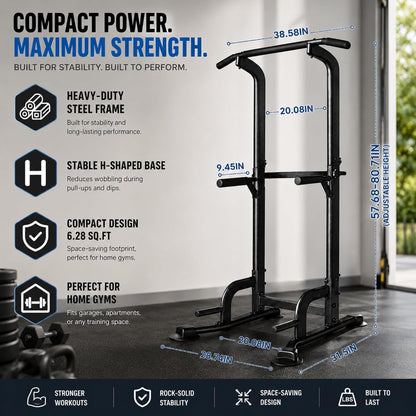 Pull up Bar Station, Power Tower, Dip Station with 3D Backrest, Multi-Function Strength Training Stand Rack, for Home Gym Workout 