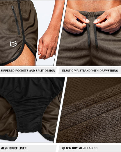 Men'S Running Shorts 3" Gym with Zipper Pockets | Breathable Mesh Fabric, Built-In Brief Support, Split-Leg Mobility, Inner Drop-In Pocket, Training and Workout Wear