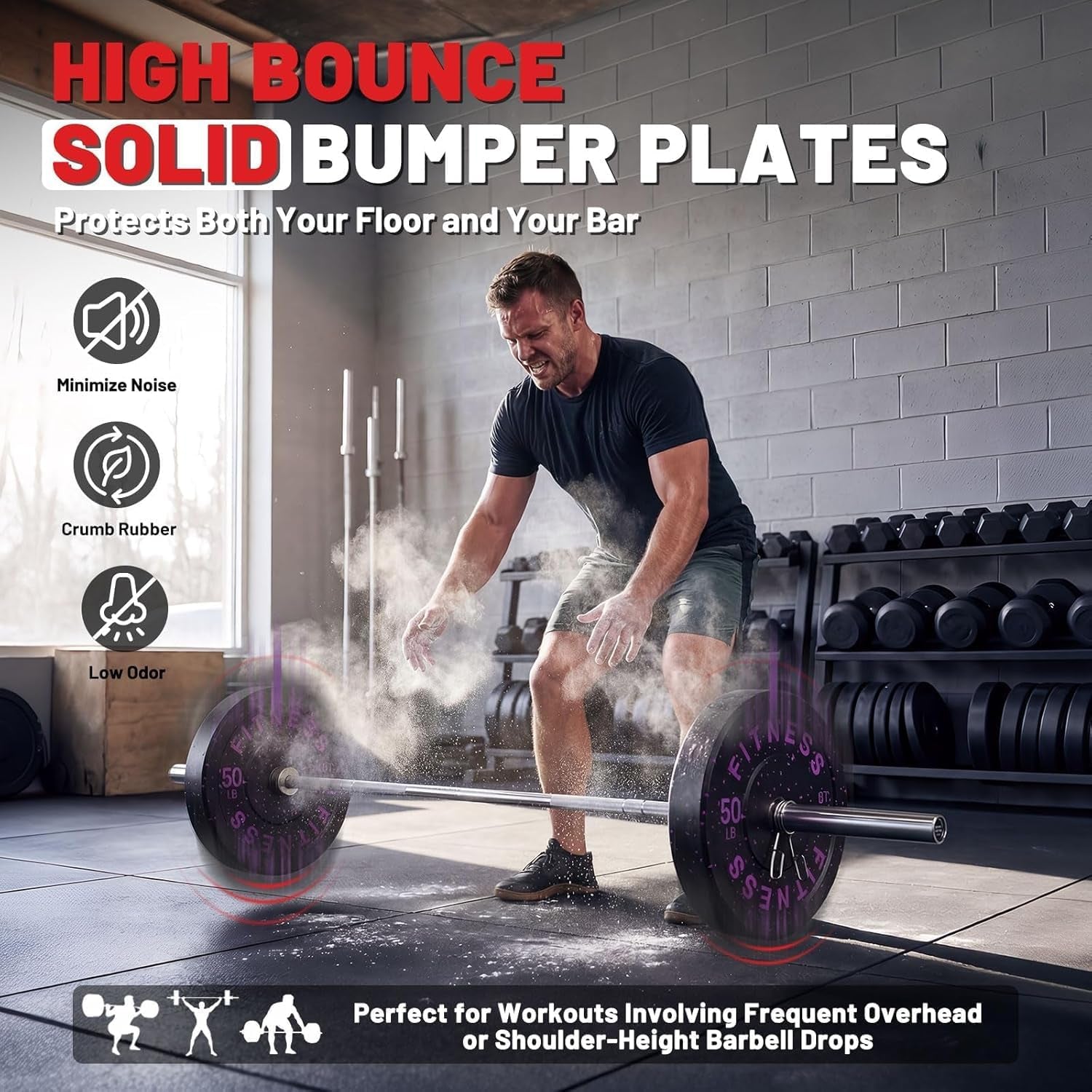 20-650Lbs Bumper Plates 2" Weight Plates Barbell Weightlifting | 2Inch Olympic Weights Plates Set, Floor Protective High Bounce Plates, Rubber Bumper Plates for Strengh Training, Bench Press