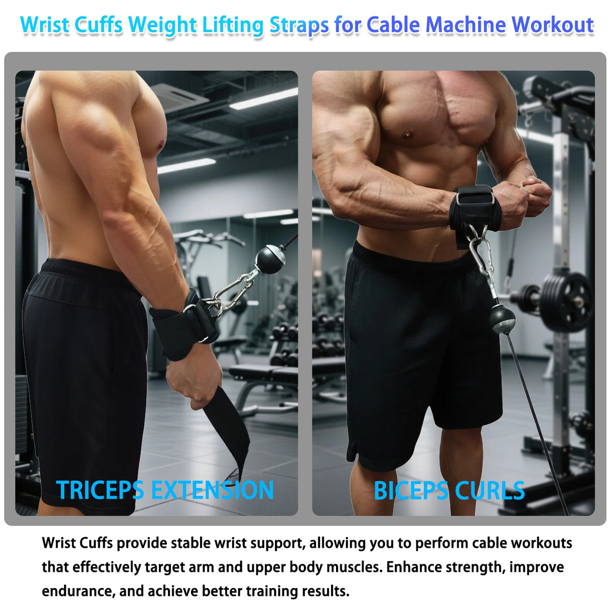 1Pair Adjustable Wrist Cuffs Weightlifting Straps with Ring,Premium Padded Straps for Cable Machine Workout for Weightlifting
