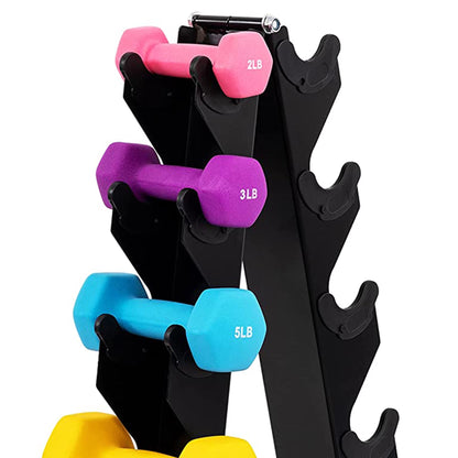 56 Lb Neoprene Coated Iron Dumbbell Hex Weights Set with Stand, Color-Coded